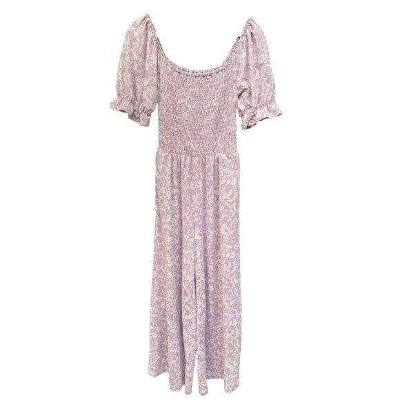 WAYF I Mauve Botanical I Smocked Bodice I Jumpsuit I Size: XS - Picture 3 of 13